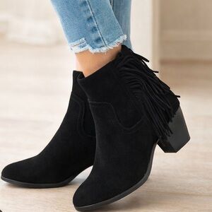 Sam Edelman Black Suede Fringe Ankle Boots – Western / Boho Chic size 10